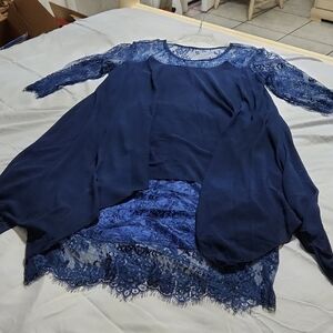 Elegant Navy Blue Lace Dress